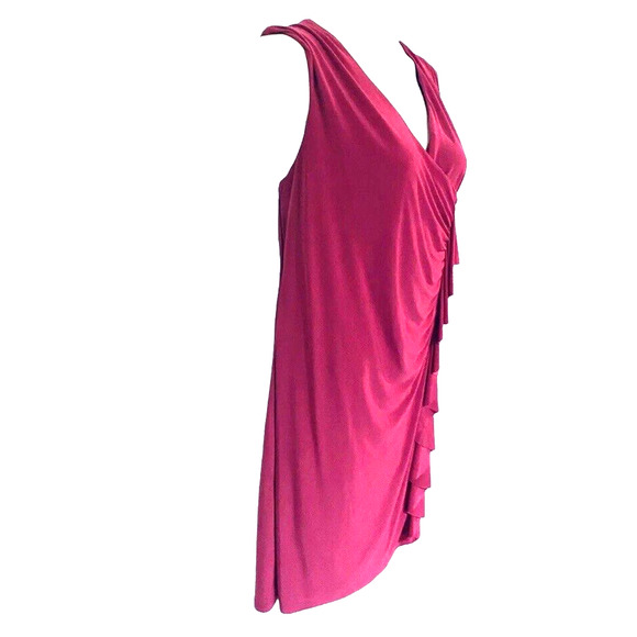 Midnight Velvet Stretchy Fuchsia Pink Cascade Draped Office NIght Out Dress - Picture 5 of 12